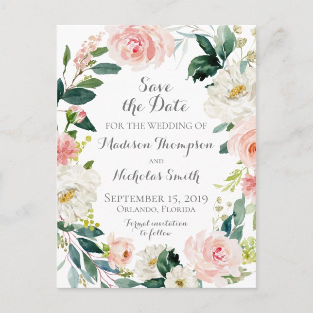 Fleur rose et blanche Enregistrer la date Cartes p (Devant)