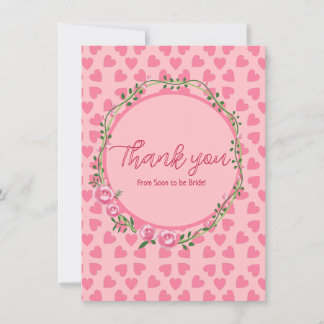 Fleur rose et coeur nuptiale Carte de remerciement