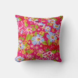 Fleur rose et fraise rétro coussin floral