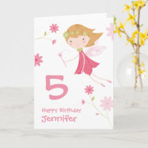 Fleur rose Fée personnalisée Carte d'anniversaire