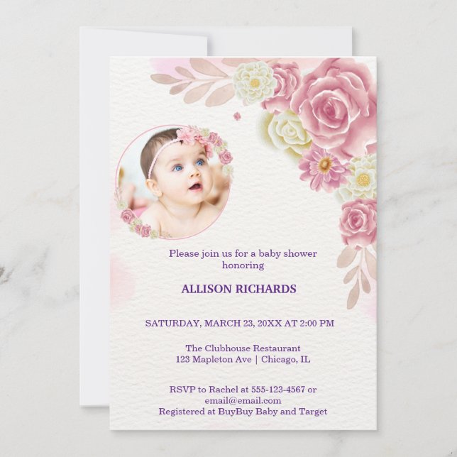 Fleur rose invitation (Front)