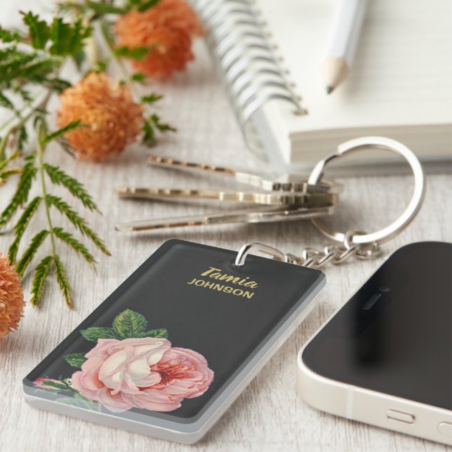 Fleur rose nom personnalisé gris (Devant droit)