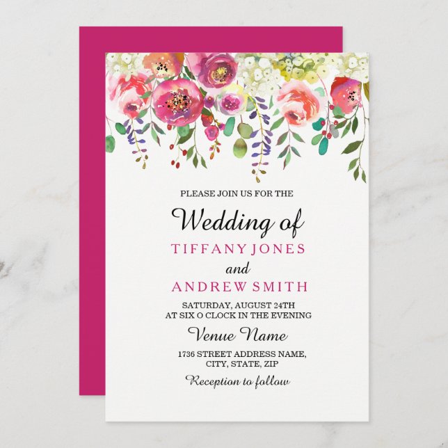 Fleur rose Plutôt Tropical Faire-part de mariage (Devant / Derrière)