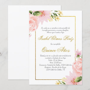 Fleur rose Quince invitation en espagnol