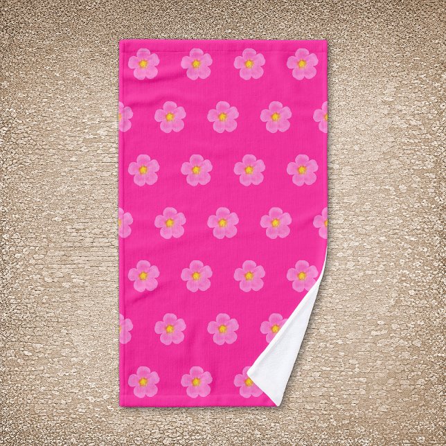Fleur Rose rose Moss Motif sans couture sur (Pink Moss Rose flower seamless pattern on hand towel)