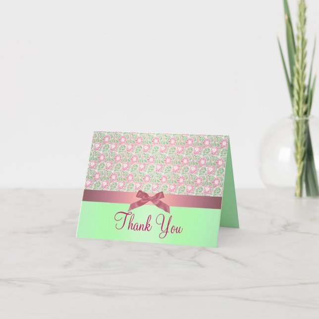 Fleur rose/verte et Carte de remerciements de vach (Devant)