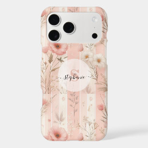 Fleur Rose Vintage sur Fond Rose Rayé (1)