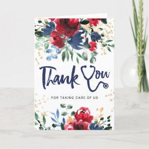 Fleur rouge aquarelle stéthoscope infirmière merci