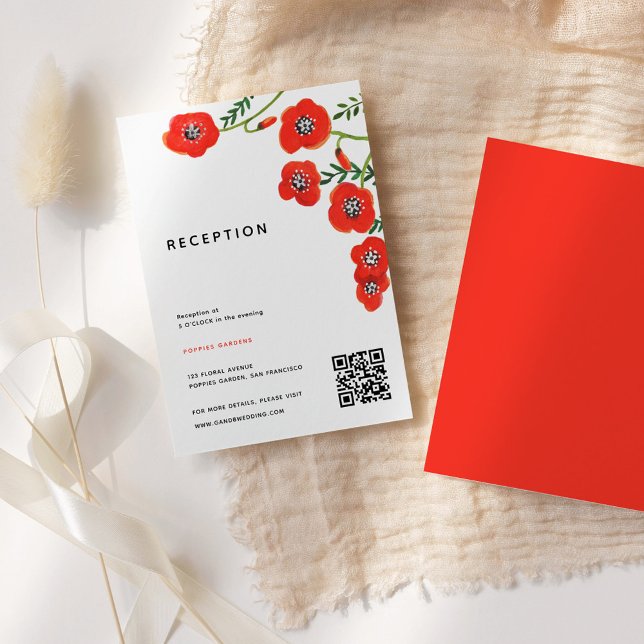 Fleur Rouge coquelicot Carte de la réception de ma (Flower Red poppy Wedding Reception Enclosure Card)