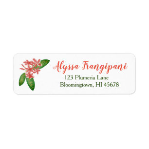 Fleur rouge de Plumeria d'étiquettes de adresse de