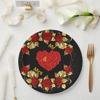 Fleur rouge noir et assiette dorée 