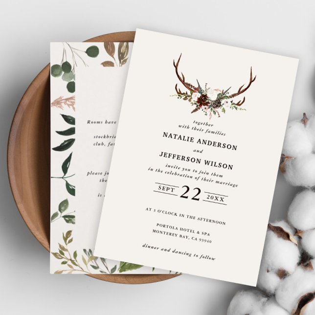 Fleur rustique et bois de cerf invitation de maria (Créateur téléchargé)