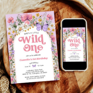Fleur sauvage 1er anniversaire Invitation