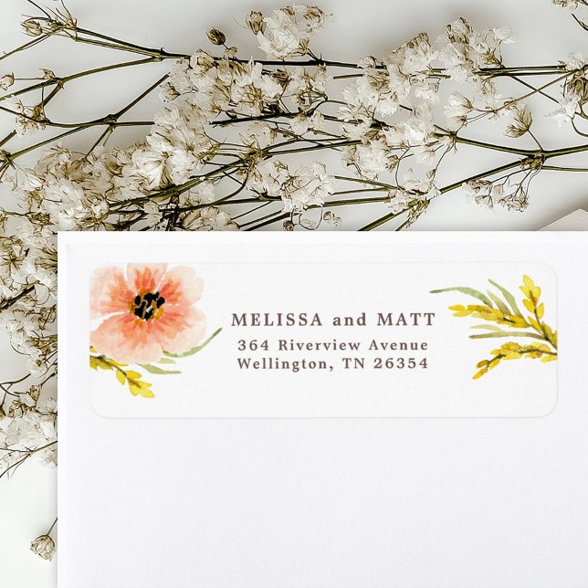 Fleur sauvage Aquarelle Boho Chic Retour Étiquette (Créateur téléchargé)
