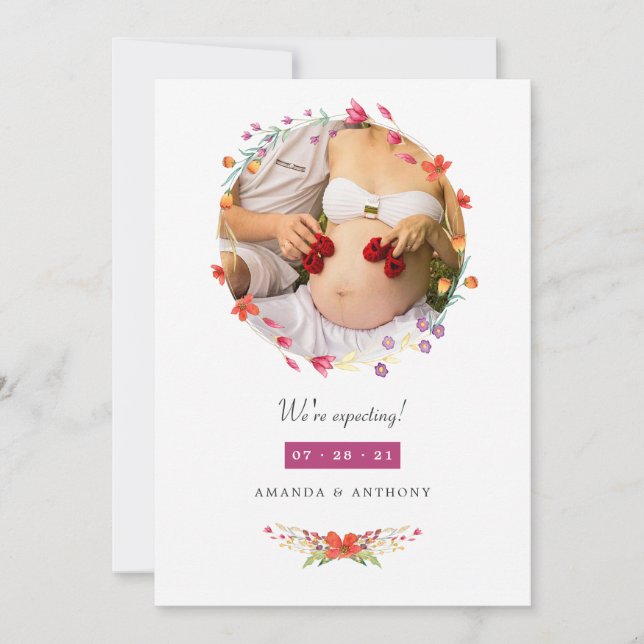 Fleur sauvage Aquarelle Faire-part de grossesse (Devant)