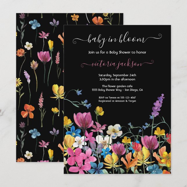 Fleur sauvage Baby in Bloom Baby shower Invitation (Devant / Derrière)