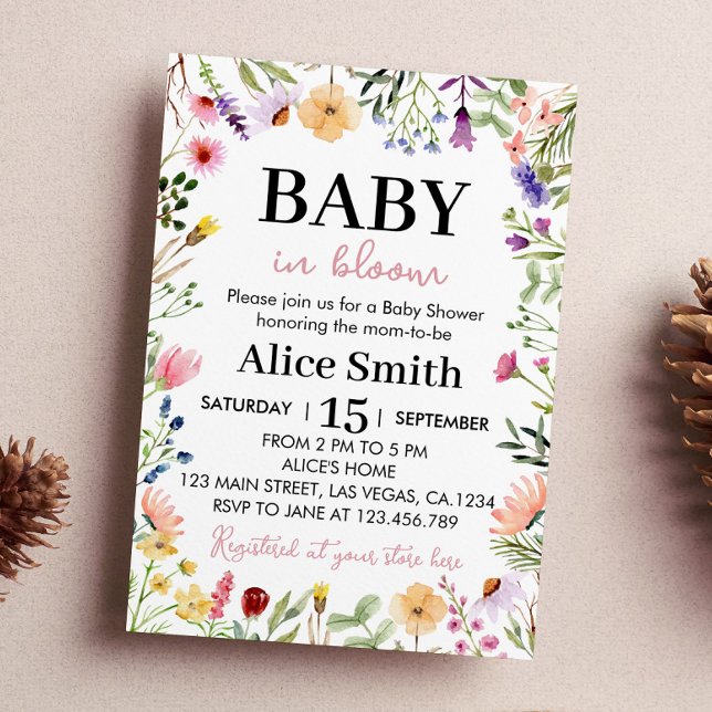 Fleur sauvage Baby shower Invitation bébé en fleur (Créateur téléchargé)