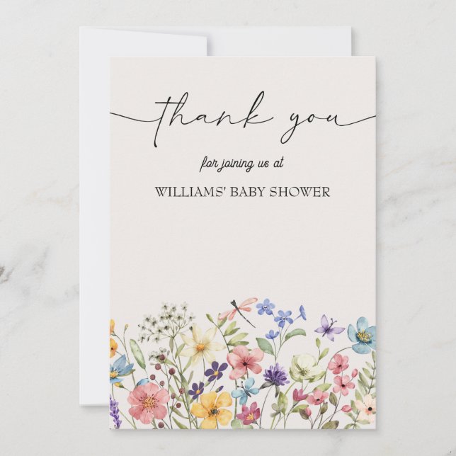 Fleur sauvage Baby shower Merci Cartes (Devant)