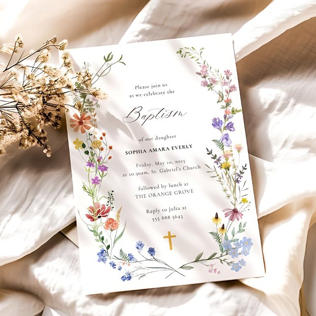 Fleur sauvage Baptême Invitation Modèle Christenin (Créateur téléchargé)