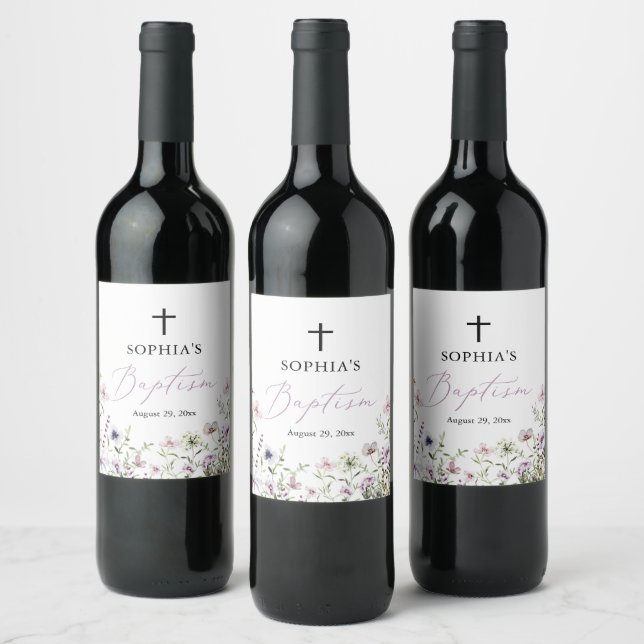 Fleur sauvage Baptême Vin bouteille Étiquette (Bouteilles)