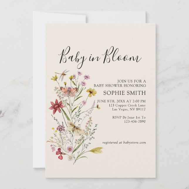 Fleur sauvage Bébé Botanique En Bloom Invitation (Devant)