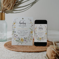 Fleur sauvage Bee Baby shower Invitation Card