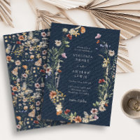 Fleur sauvage bleu de la marine Faire-part de mari