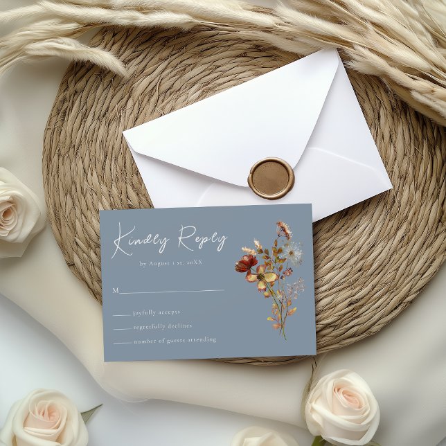 Fleur sauvage bleu Dusty Boho Wedding Carte RSVP (Créateur téléchargé)