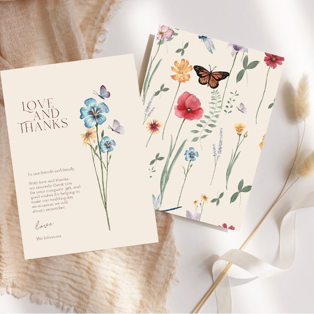 Fleur sauvage bleu simple amour et Merci Mariage (Simple Blue Wildflower Love And Thanks Wedding Thank You Card)