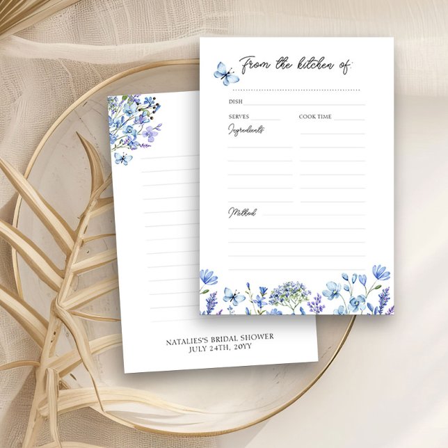 Fleur Sauvage Bleue Carte de Recette Florale Délic (Recipe Cards to share a favorite dish with the bride - Blue Wildflower Bridal Shower Collection
)