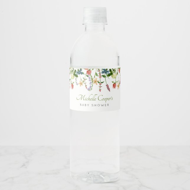Fleur sauvage Boho Baby shower Étiquette bouteille (Devant)