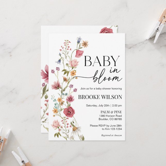 Fleur sauvage Boho Baby shower Invitation (Devant/Arrière en situation)