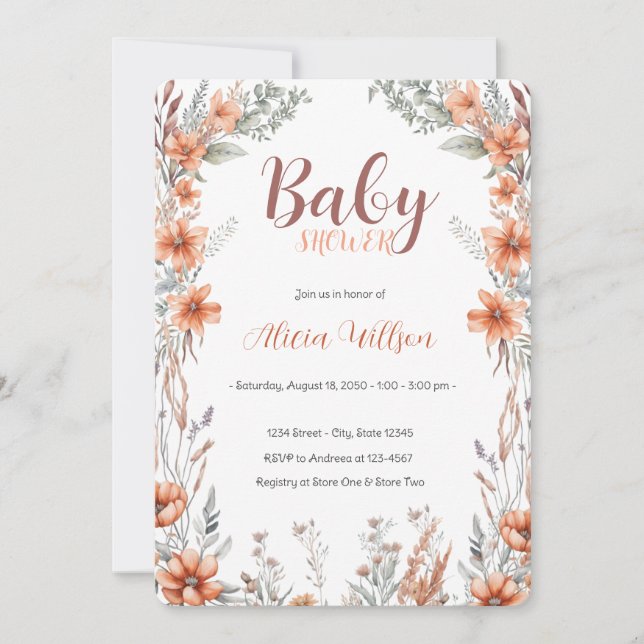 Fleur sauvage Boho Baby shower Invitation (Devant)