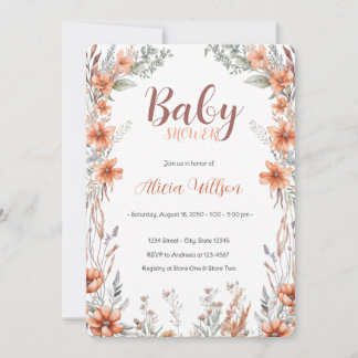 Fleur sauvage Boho Baby shower Invitation