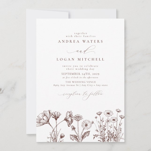 Fleur sauvage Boho Chic Wedding Invitations (Devant)