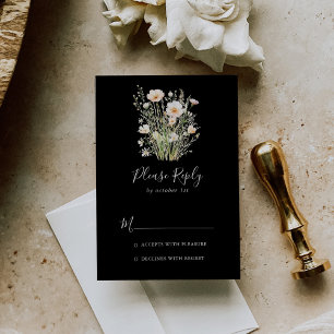 Fleur sauvage Boho classique Noir mariage RSVP