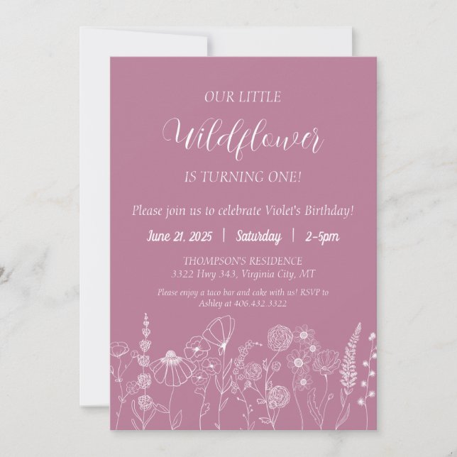 Fleur sauvage Boho Invitation Anniversaire de enfa (Devant)