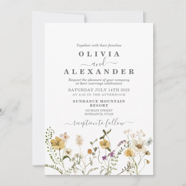 Fleur sauvage Boho jardin fleuri Invitation (Devant)