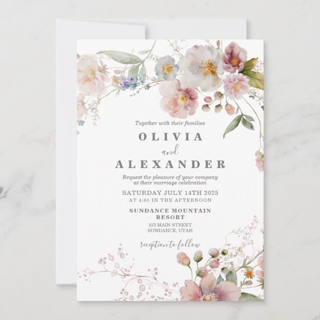 Fleur sauvage Boho jardin fleuri Invitation (Devant)