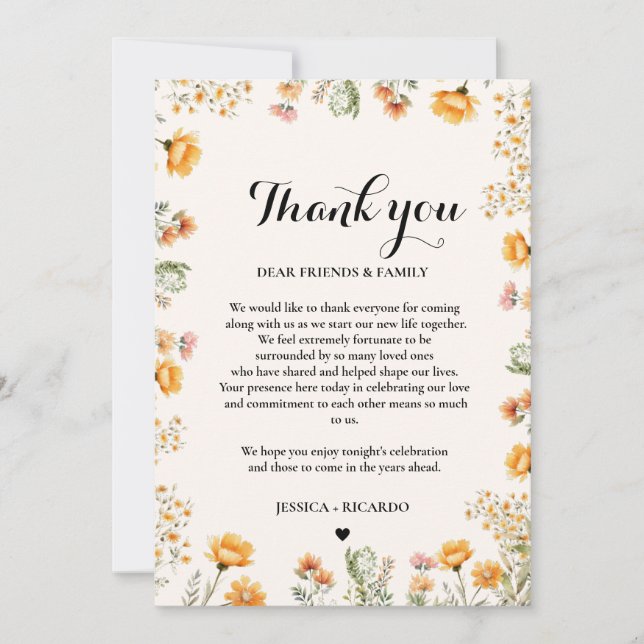 Fleur sauvage Boho mariage table de devis carte de (Devant)
