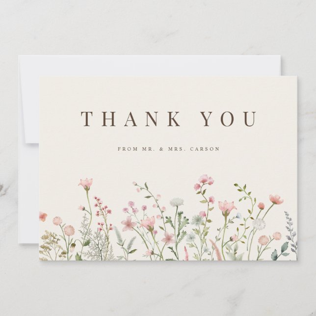 Fleur sauvage Boho simple Carte de remerciements b (Devant)