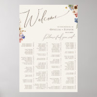 Fleur sauvage Boho | Tableau de sièges alphabétiqu