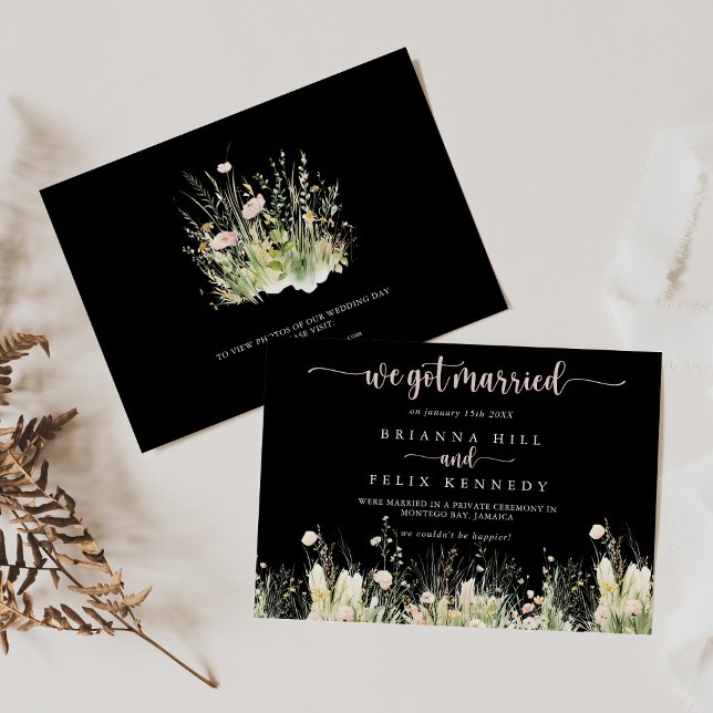 Fleur sauvage Boho vert noir Elopement Faire-part (Créateur téléchargé)