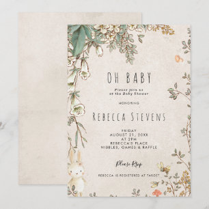 fleur sauvage bunny neutre invitation baby shower