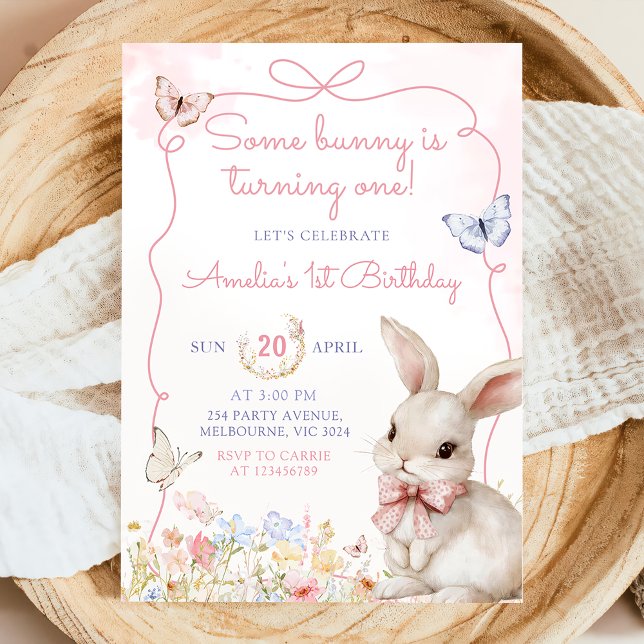Fleur sauvage Bunny Pink Girl Invitation Anniversa (Créateur téléchargé)