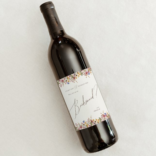 Fleur sauvage coloré | Étiquette de vin beige (Créateur téléchargé)