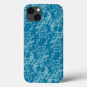 Fleur sauvage damassé à motif turquoise bleu coque