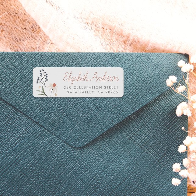 Fleur sauvage d'aquarelle Calligraphie Adresse de  (Return Address Label Mock-up)
