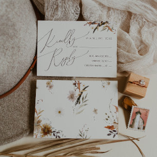Fleur sauvage d'automne Boho   Carte RSVP beige