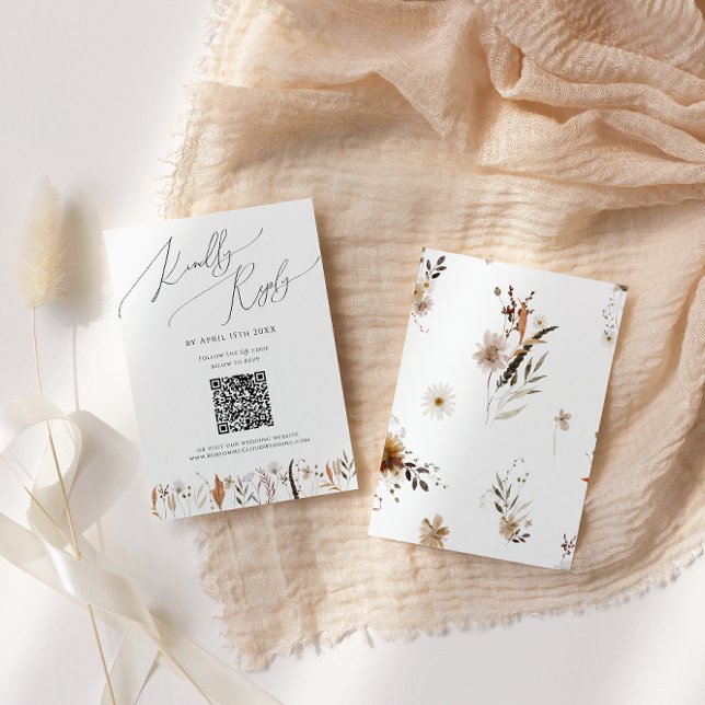 Fleur sauvage d'automne Boho | Carte RSVP de code  (Créateur téléchargé)